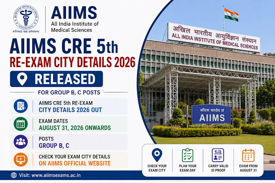 AIIMS CRE 5th Re-Exam City Details 2026 Released for Group B, C Posts; Exam From August 31