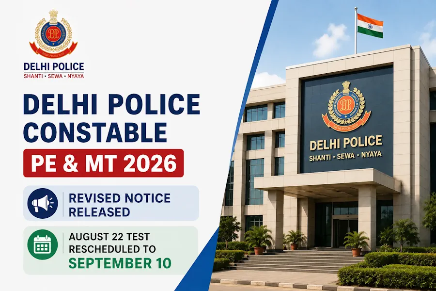 Delhi Police Constable PE & MT 2026 Revised Notice Released; August 22 Test Rescheduled to September 10