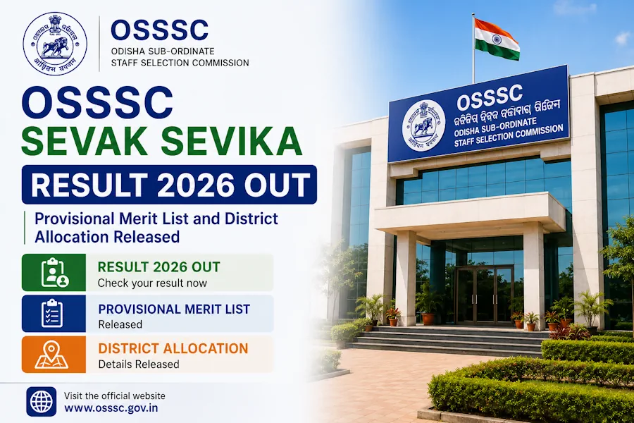 OSSSC Sevak Sevika Result 2026 Out; Provisional Merit List and District Allocation Released