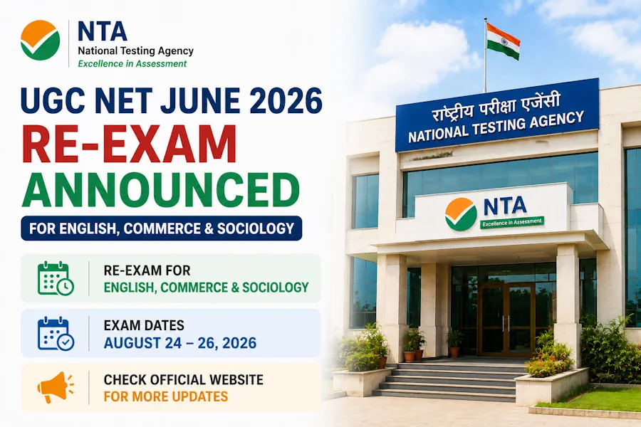 UGC NET June 2026 Re-Exam Announced for English, Commerce and Sociology, Check Exam Dates
