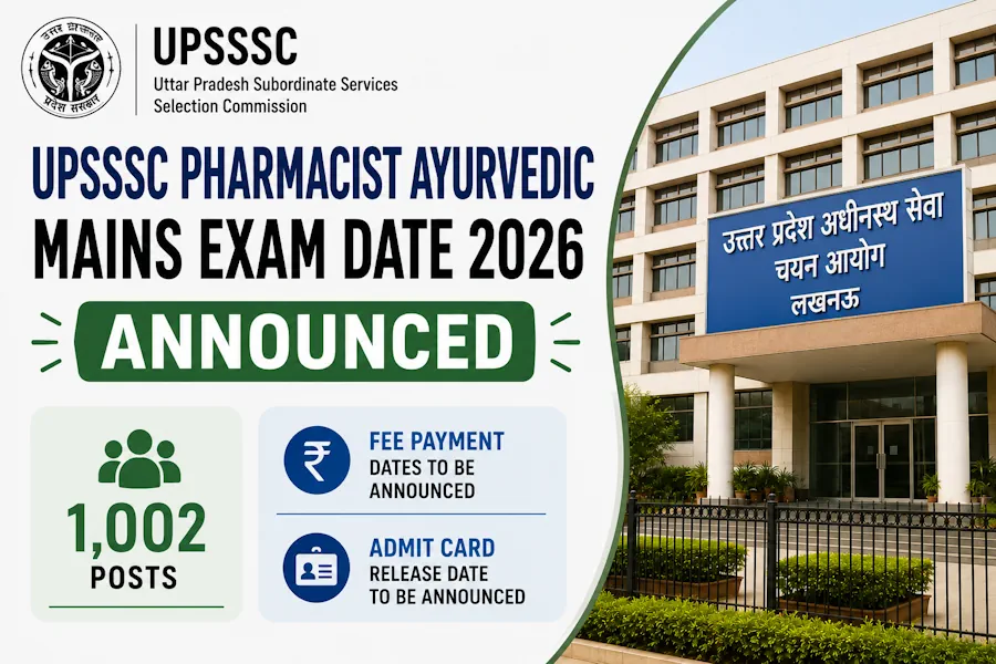UPSSSC Pharmacist Ayurvedic Mains Exam Date 2026 Announced for 1,002 Posts, Fee Payment and Admit Card Details