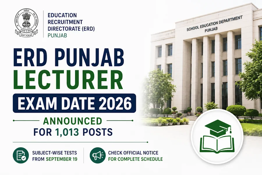 ERD Punjab Lecturer Exam Date 2026 Announced for 1,013 Posts, Subject-Wise Tests From September 19