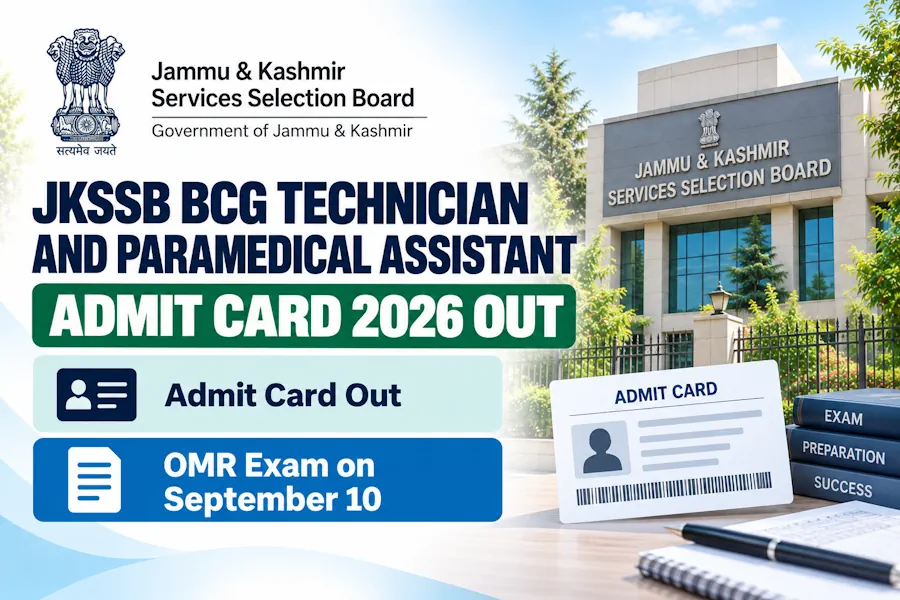 JKSSB BCG Technician and Paramedical Assistant Admit Card 2026 Out, OMR Exam on September 10
