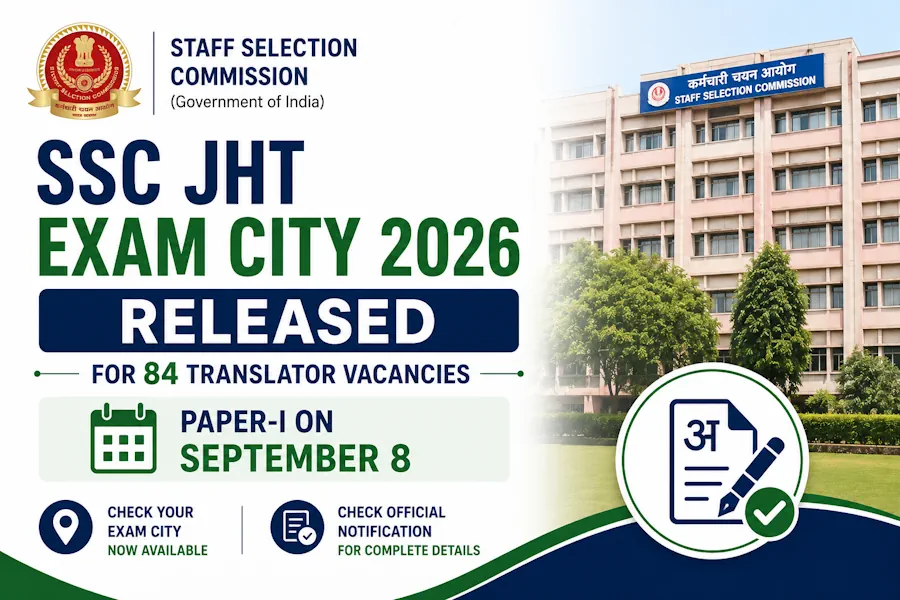 SSC JHT Exam City 2026 Released for 84 Translator Vacancies, Paper-I on September 8