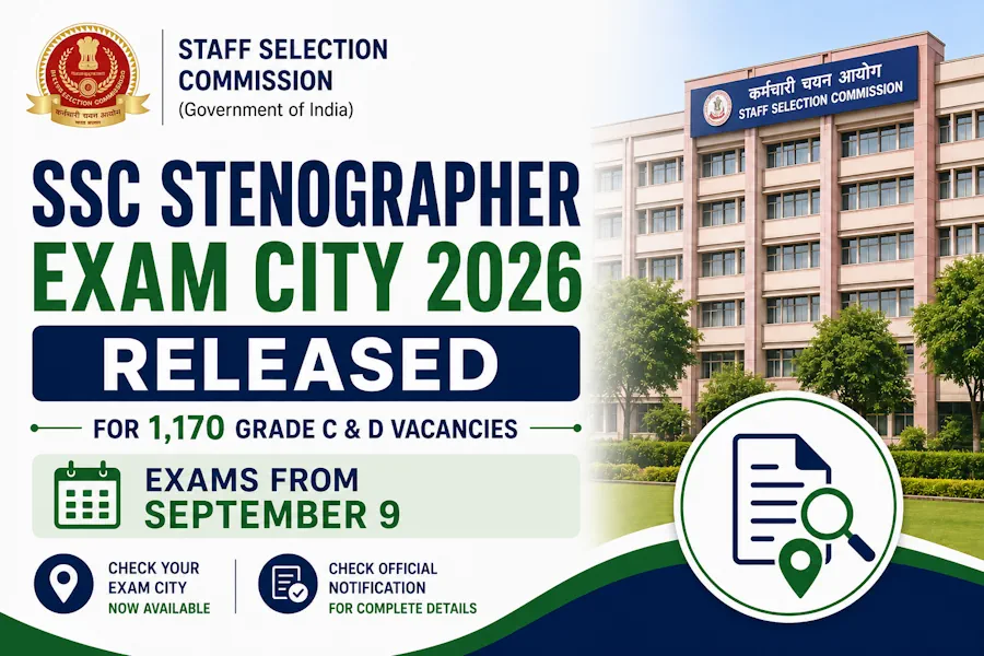 SSC Stenographer Exam City 2026 Released for 1,170 Grade C and D Vacancies, Exams From September 9